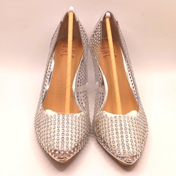 NWT Womens sexy bridal heels Size 8W Clear Vinyl Rhinestone Silver heels 8 wide - Picture 15 of 17